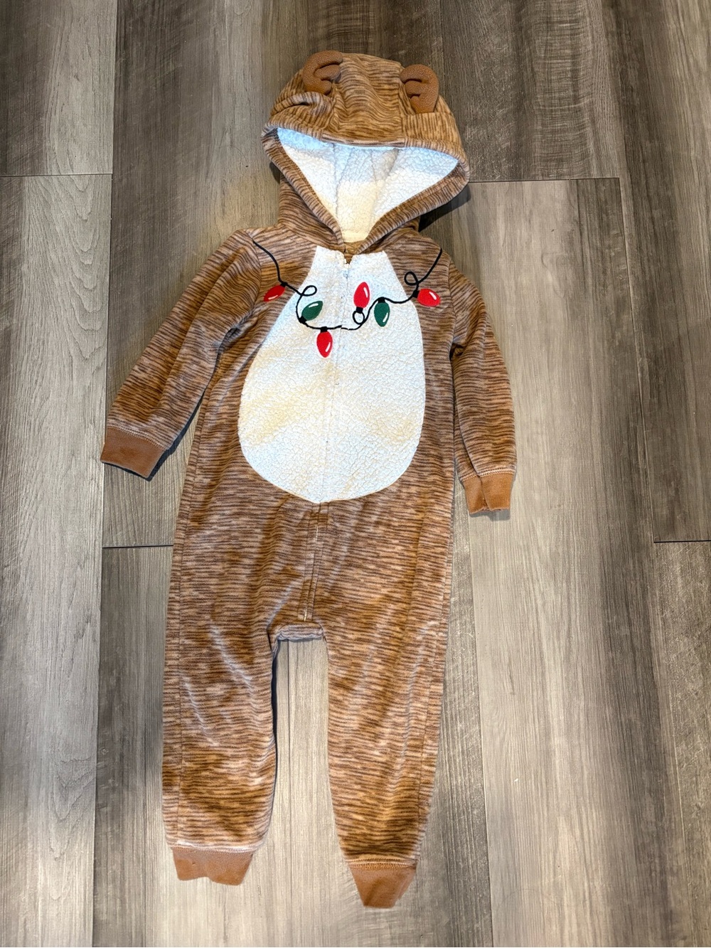 18M Reindeer Hoodie One-Piece with Light Bulb Accent